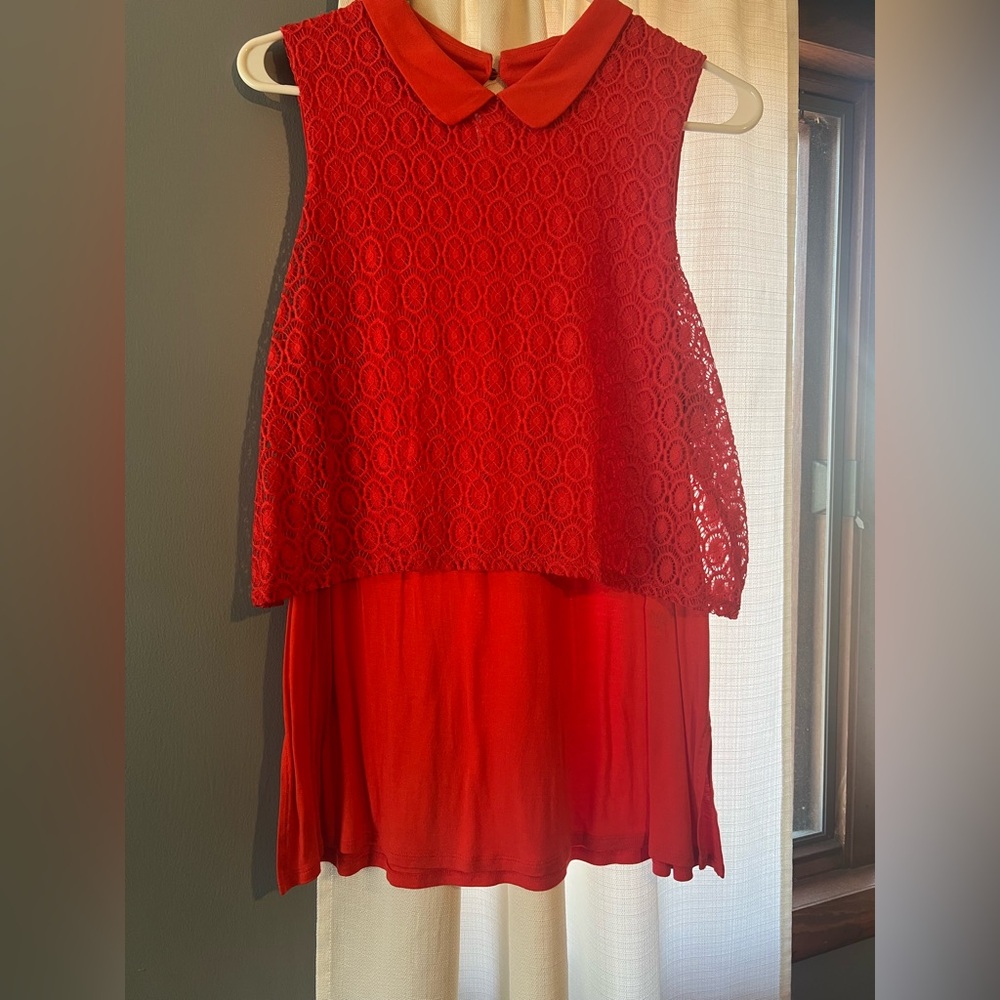 Red Lace Overlay Sleeveless Top
